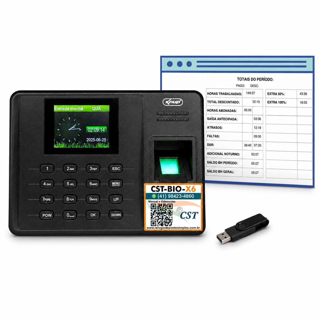 Foto do Relógio Ponto Biométrico + Licença Expert Ponto (1 CNPJ) + Pendrive