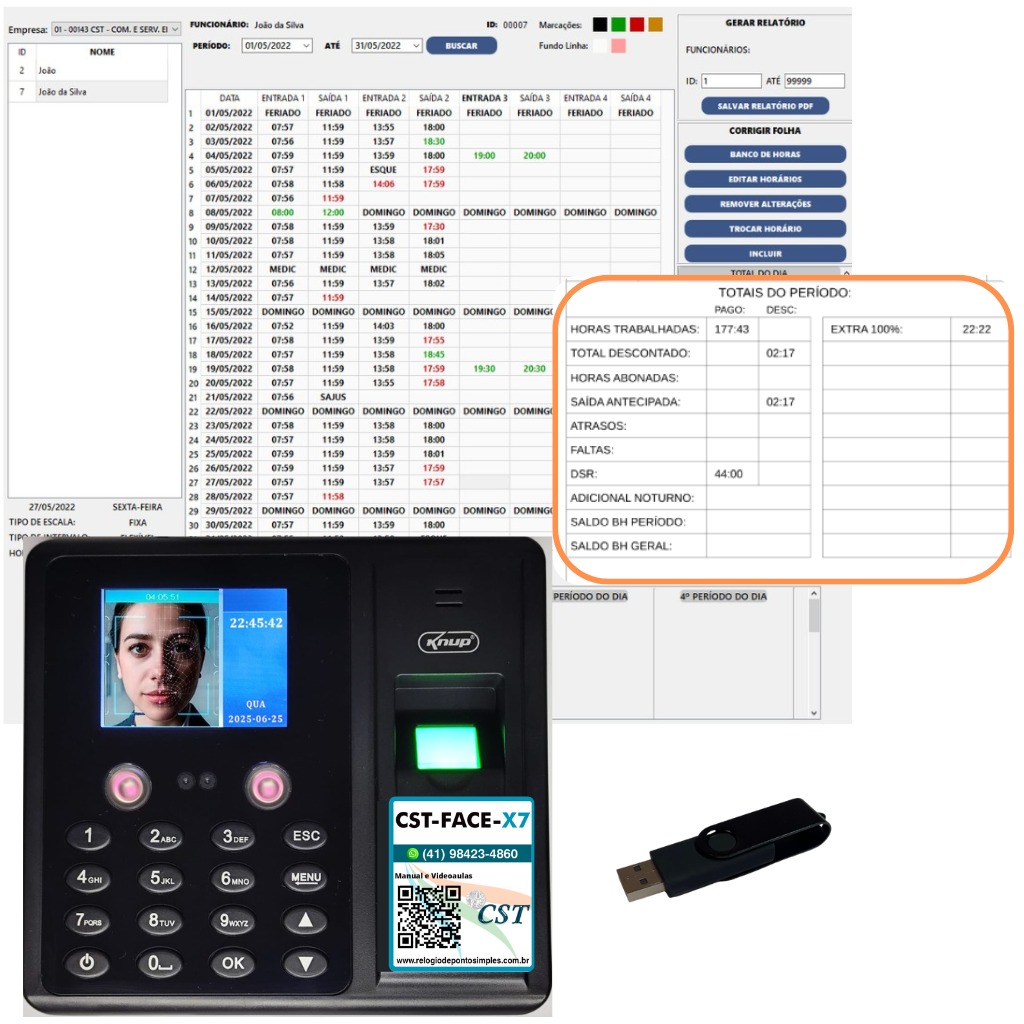 Relógio Ponto Facial + Licença Expert Ponto (1 CNPJ) + Pendrive